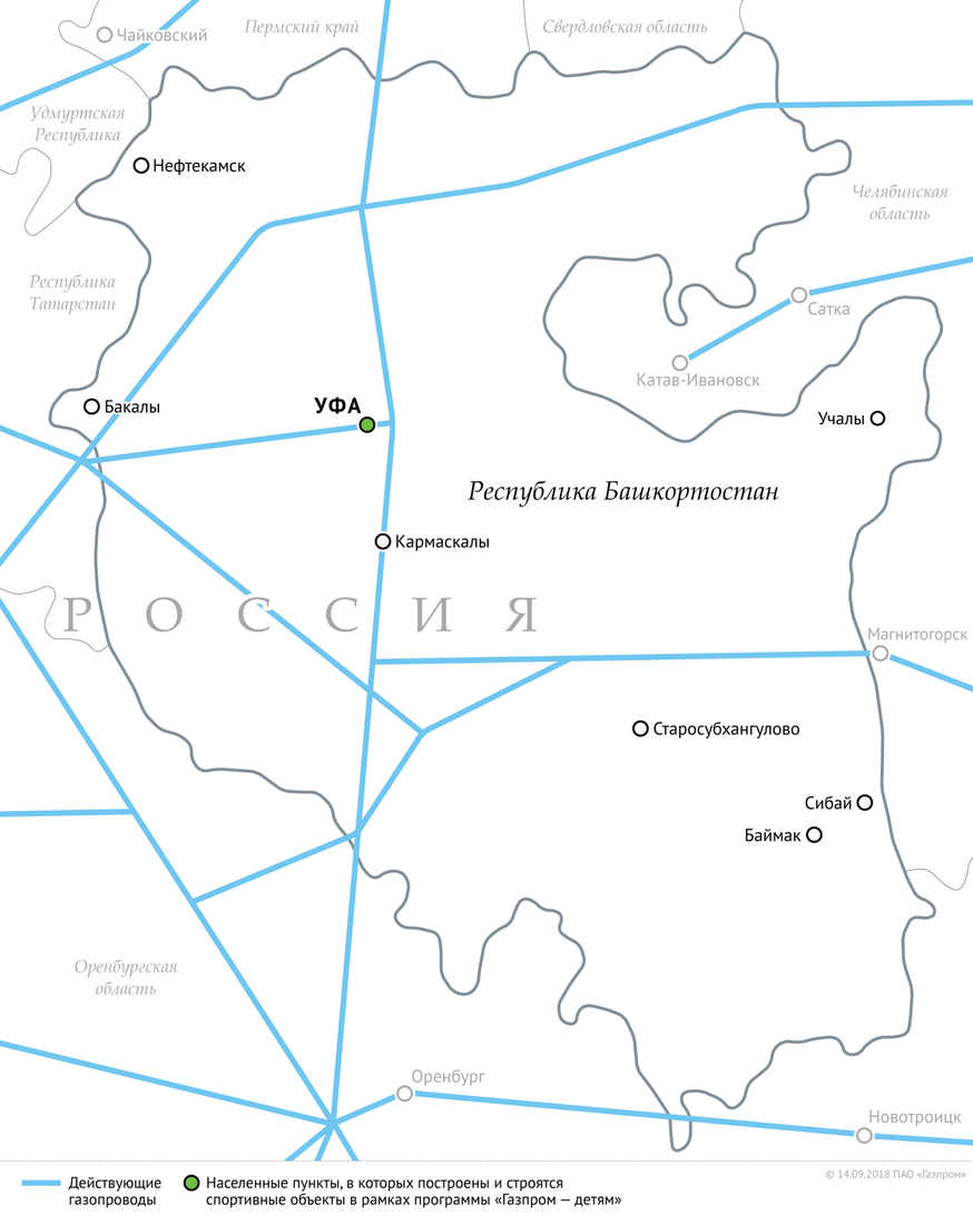 Схема магистральных газопроводов в Республике Башкортостан